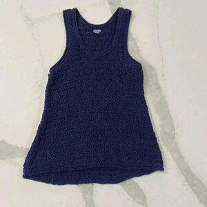 Aerie Tank Top Navy Blue Crochet Knit Cotton Blend Women's Size Medium